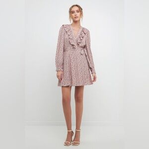 NWT Free the Roses wrapped mini dress with ruffled neckline mauve